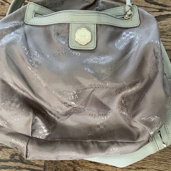 VINCE CAMUTO TAUPE & GOLD STUDDED HANDBAG - Picture 11 of 14